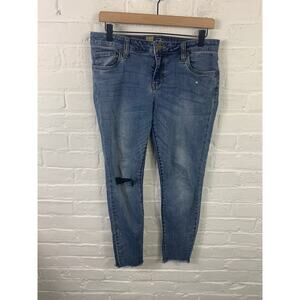 Kut from the Kloth Women's High Rise Skinny Jeans Distressed Raw Hem Blue Size 8